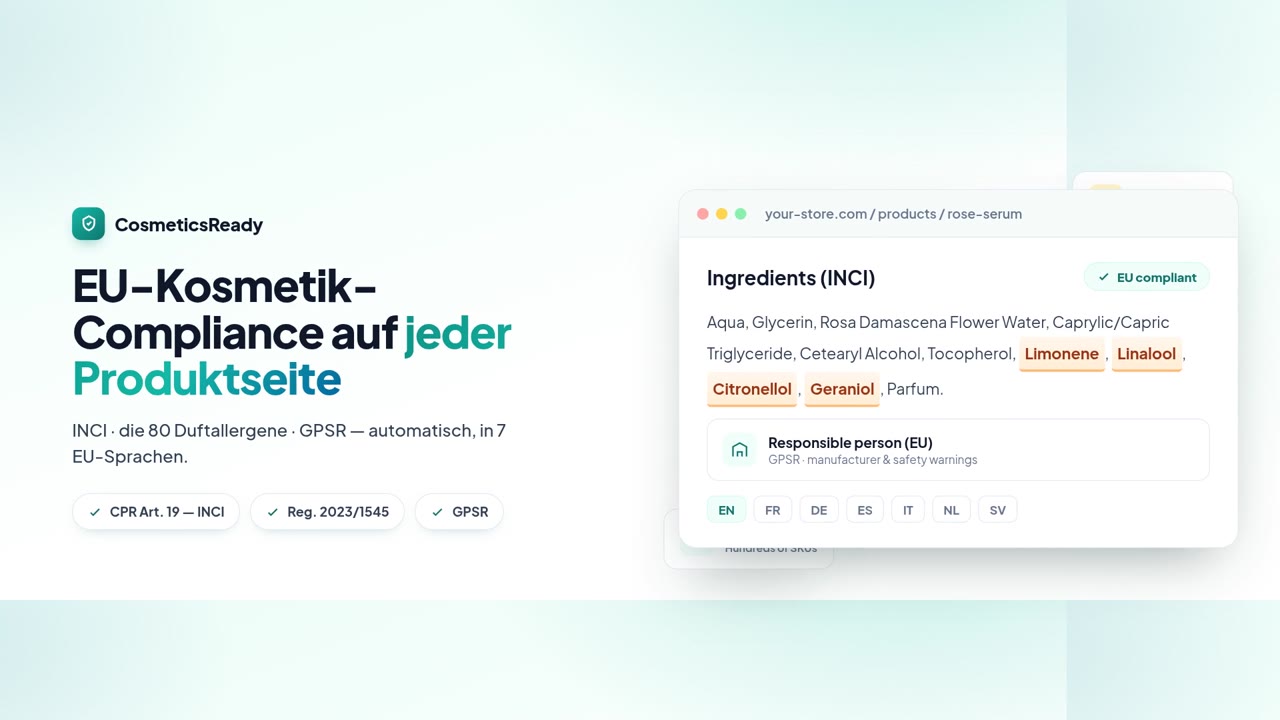 CosmeticsReady-Demo – ein konformer Inhaltsstoff-Block auf einer Produktseite